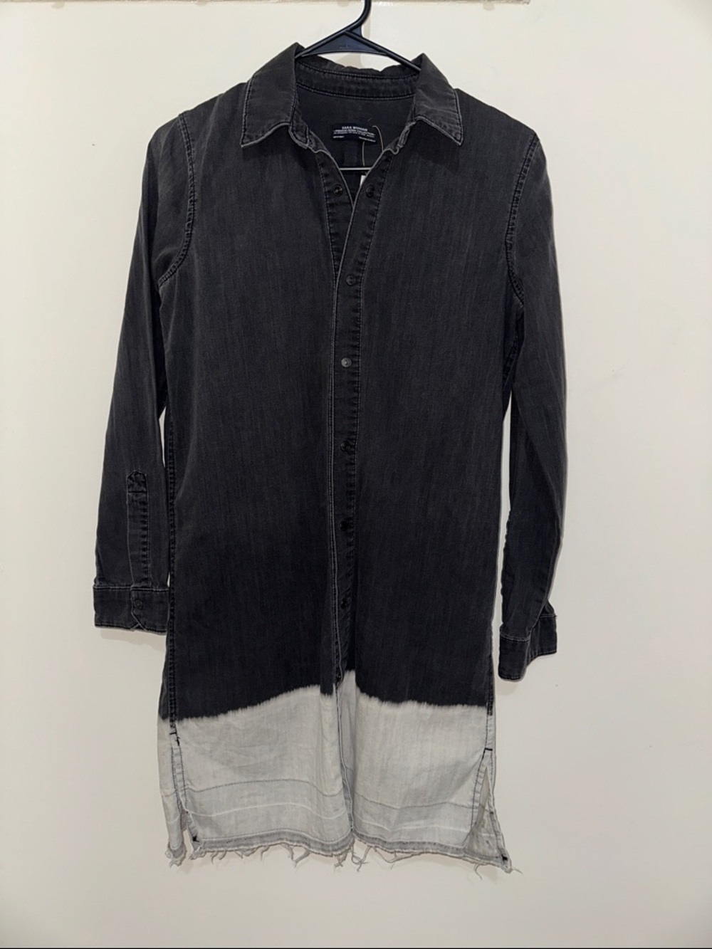 Zara Woman Premium Denim Collection Distressed Frayed Snap Button Dress Size XS